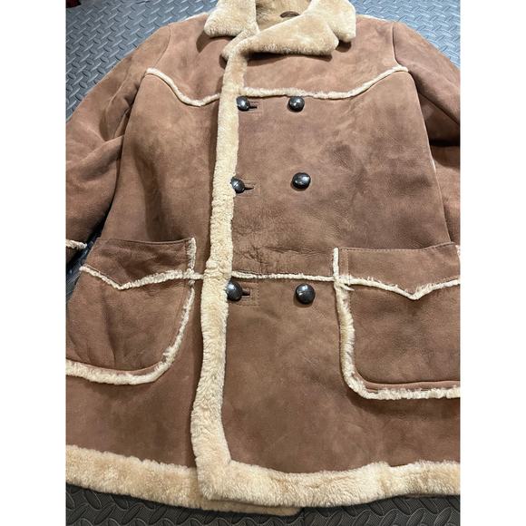 Vintage Sheepskin Sherpa Lined Double Breasted Suede Coat‎ Fits Womens L/XL - Picture 2 of 10